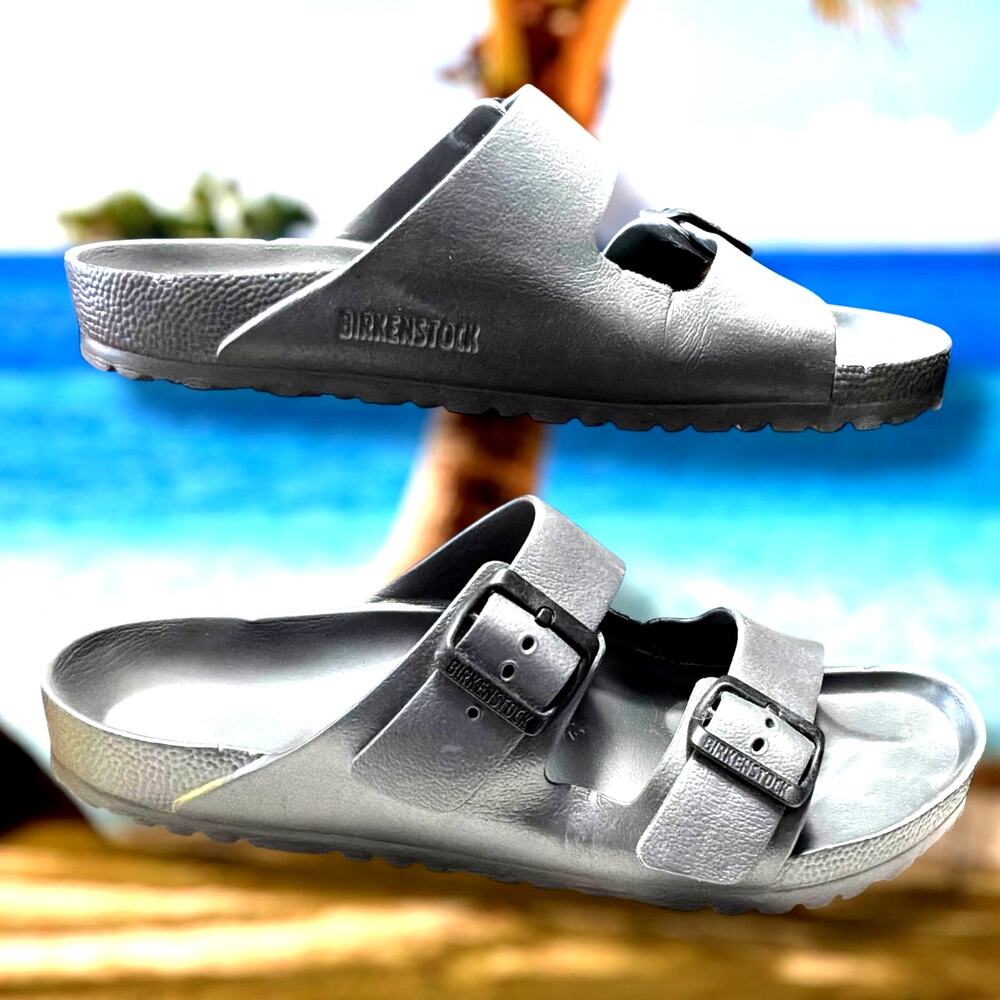 Unisex M8/W10 BIRKENSTOCK Arizona EVA Dark Gray Synthetic Slide Sandals EUC